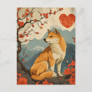 Shiba Inu Vintage Valentinstag Postkarte