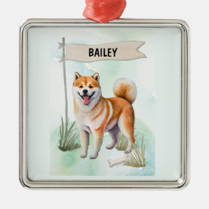 Shiba Inu Wasserfarbe Personalisierter Hund Ornament Aus Metall