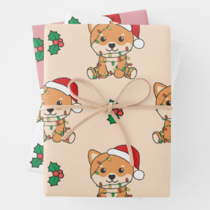 Shiba Inu Weihnachts-Wintertiere Hunde Geschenkpapier Set