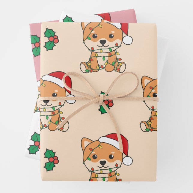 Shiba Inu Weihnachts-Wintertiere Hunde Geschenkpapier Set (Beispiel)