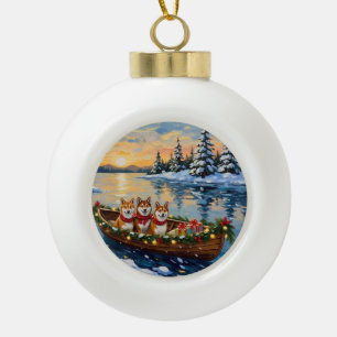 Shiba Inu Weihnachtsboot Urlaub Keramik Kugel-Ornament