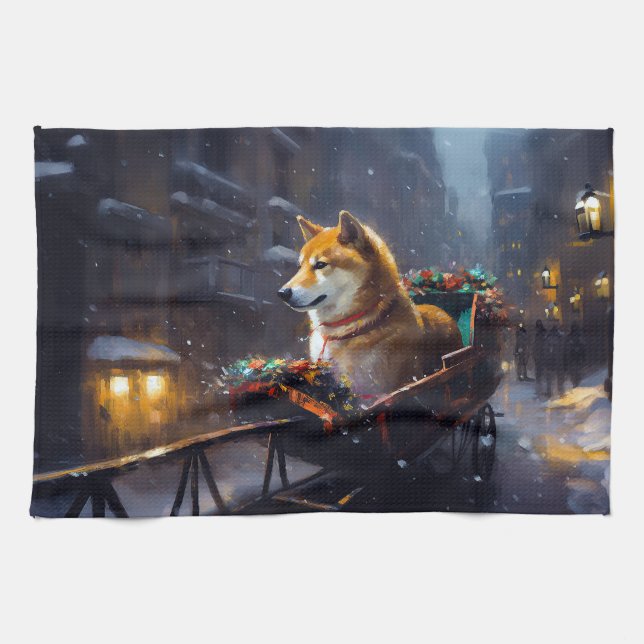 Shiba Inu Weihnachtsfeiertage Geschirrtuch (Horizontal)