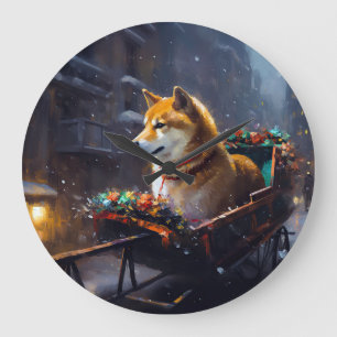 Shiba Inu Weihnachtsfeiertage Große Wanduhr