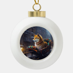 Shiba Inu Weihnachtsfeiertage Keramik Kugel-Ornament