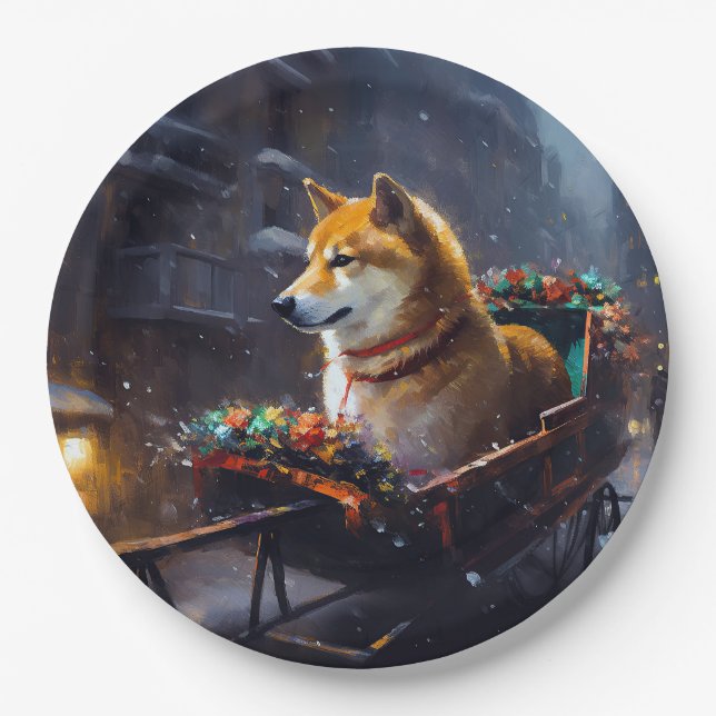 Shiba Inu Weihnachtsfeiertage Pappteller (Vorderseite)