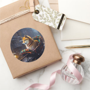 Shiba Inu Weihnachtsfeiertage Runder Aufkleber