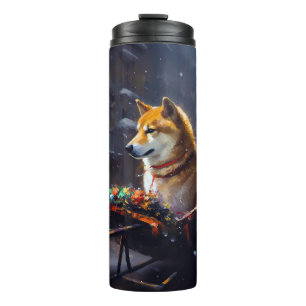 Shiba Inu Weihnachtsfeiertage Thermosbecher