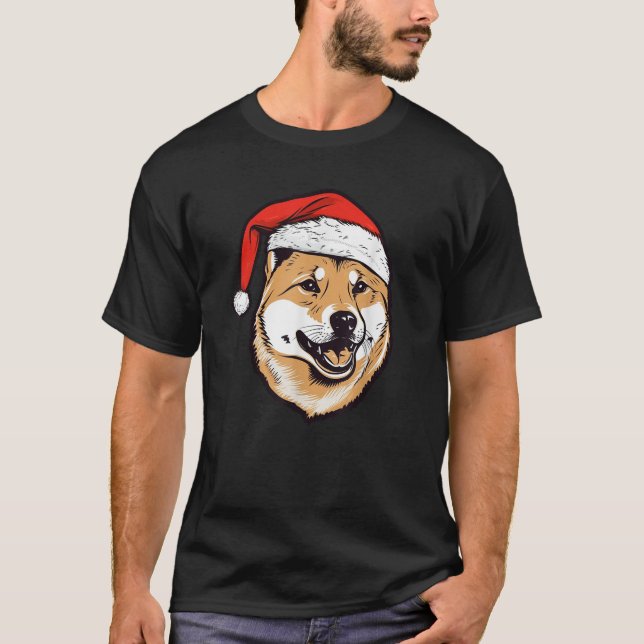 Shiba Inu Weihnachtsmannmütze Weihnachtshunde Lieb T-Shirt (Vorderseite)