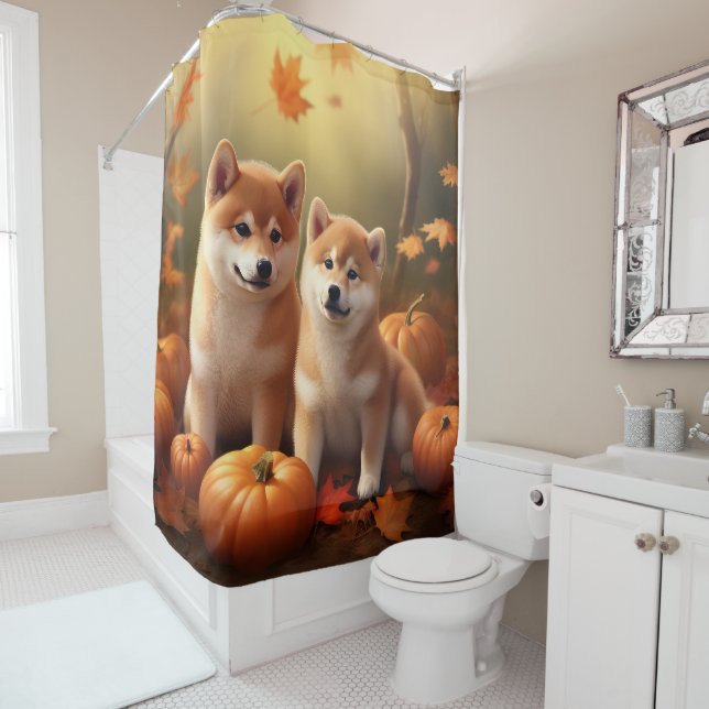 Shiba Inu Welppy Autumn Delight Pumpkin Duschvorhang (Beispiel)