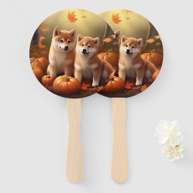 Shiba Inu Welppy Autumn Delight Pumpkin Fächer (Vorne und Hinten)