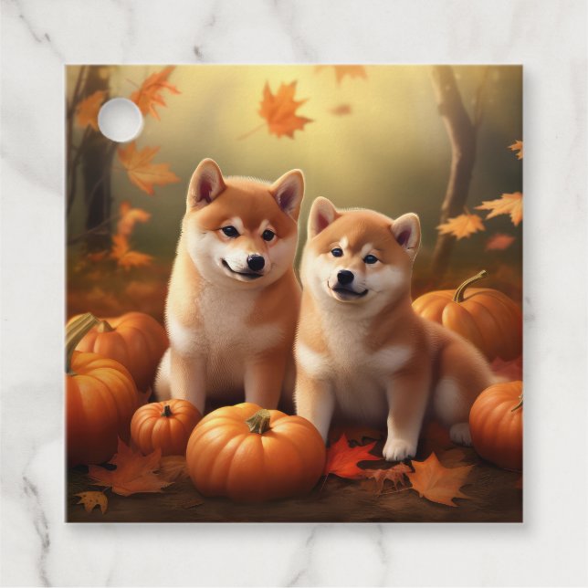 Shiba Inu Welppy Autumn Delight Pumpkin Geschenkanhänger (Vorderseite)