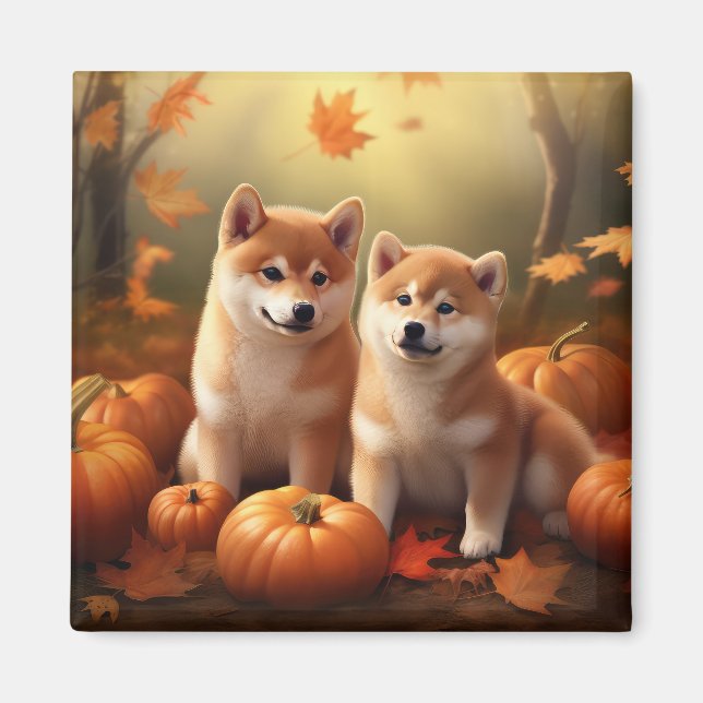 Shiba Inu Welppy Autumn Delight Pumpkin Magnet (Vorne)
