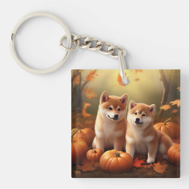 Shiba Inu Welppy Autumn Delight Pumpkin Schlüsselanhänger (Vorderseite)