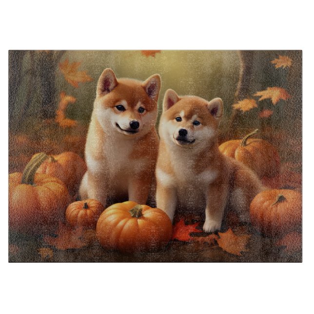 Shiba Inu Welppy Autumn Delight Pumpkin Schneidebrett (Vorderseite)