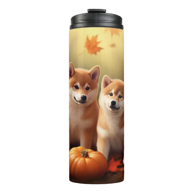 Shiba Inu Welppy Autumn Delight Pumpkin Thermosbecher (Vorderseite)