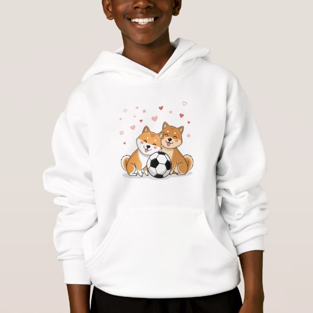 Shiba Inu with soccer ball for Valentine's Day Hoodie (Vorderseite)