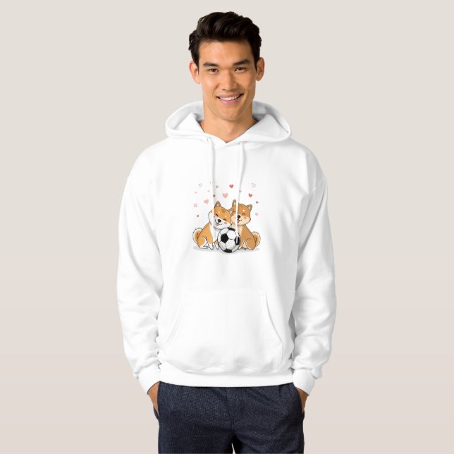 Shiba Inu with soccer ball for Valentine's Day Hoodie (Vorne ganz)