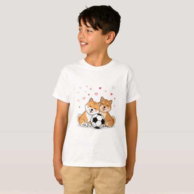 Shiba Inu with soccer ball for Valentine's Day T-Shirt (Vorne ganz)
