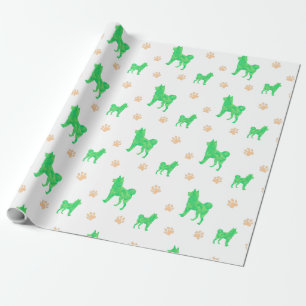 Shiba Inu Wrapping Paper - Minimal Green Gift Geschenkpapier