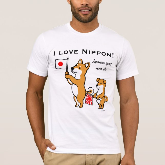 Shiba Inus und japanische Flaggen T-Shirt (Vorderseite)