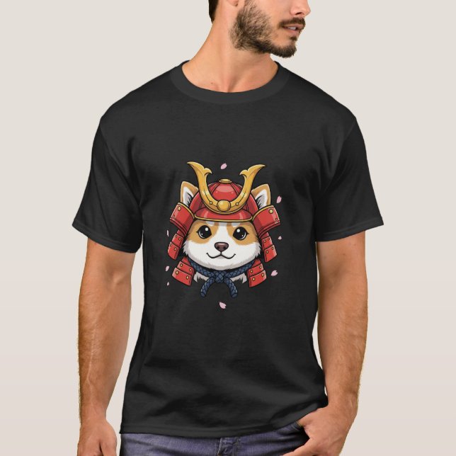 shiba samurai face, japanese warrior armor T-Shirt (Vorderseite)
