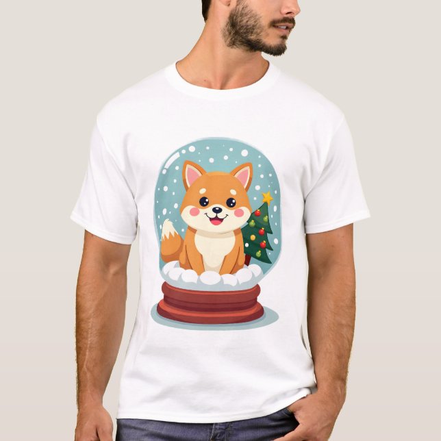 Shiba-Schneekugel T-Shirt (Vorderseite)