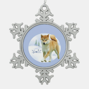 Shiba Weihnachten Schneeflocken Zinn-Ornament
