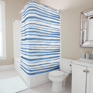 Shibori blau-weiße Wasserfarbe horizontale Streife Duschvorhang