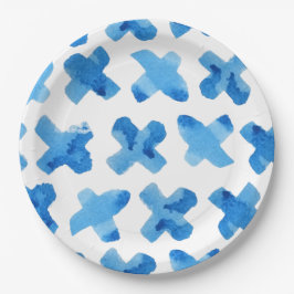 Shibori-blaues japanisches Aquarell-Kreuz x Muster Pappteller