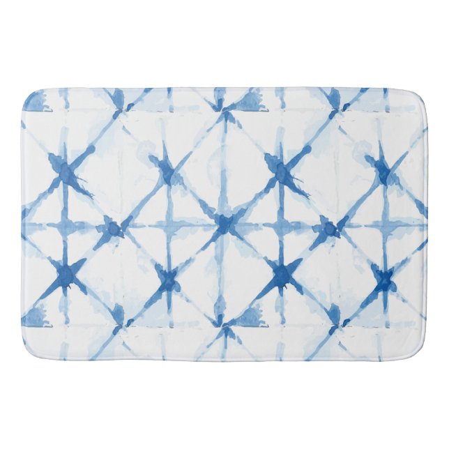 Shibori Blue Gefärbte Krawatte Triangle Bath Mat Badematte (Vorderseite)