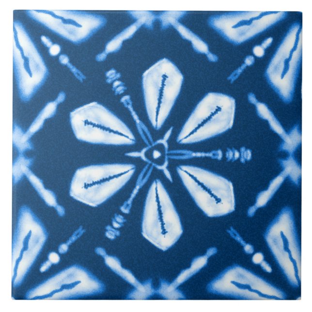 Shibori Blue Star Blume Fliese (Vorderseite)