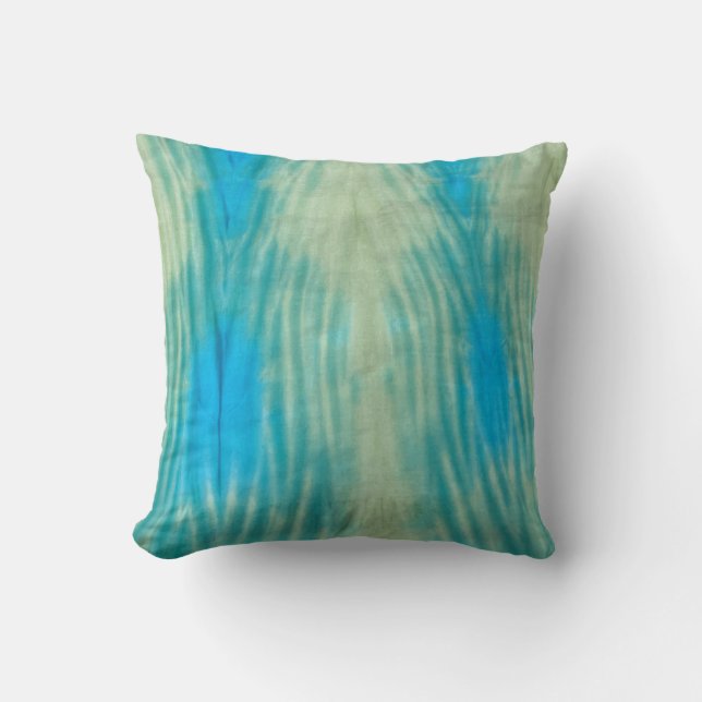 Shibori Fabric Boho Blue Green Gefärbte Krawatte P Kissen (Vorderseite)