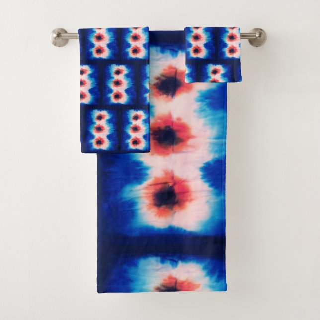 Shibori Gefärbte Krawatte Blue Boho Badetücher Set (Insitu)