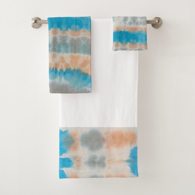Shibori Gefärbte Krawatte Blue Orange Boho Badetuc Badhandtuch Set (Insitu)