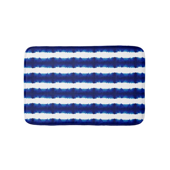Shibori Gefärbte Krawatte Blue Stripe Muster Badematte (Vorderseite)