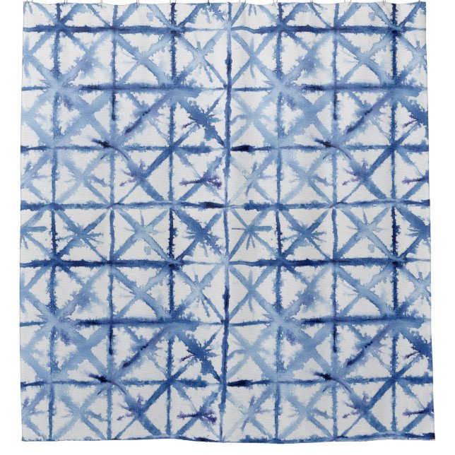 Shibori Gefärbte Krawatte Indigo Blue X Muster Was Duschvorhang (Vorderseite)