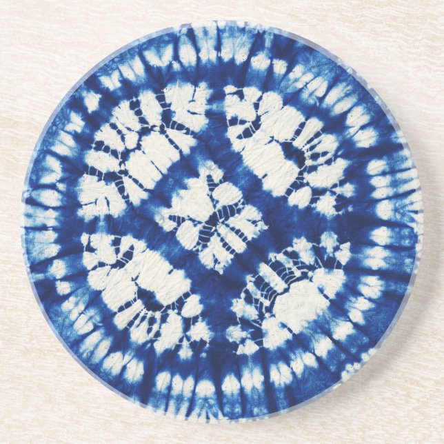 Shibori Gefärbte Krawatte South Seas Indigo Batik Getränkeuntersetzer (Vorne)