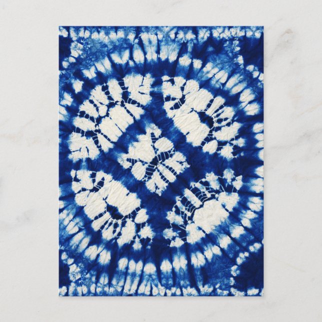 Shibori Gefärbte Krawatte South Seas Indigo Batik Postkarte (Vorderseite)