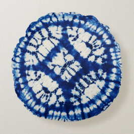 Shibori Gefärbte Krawatte South Seas Indigo Batik Rundes Kissen