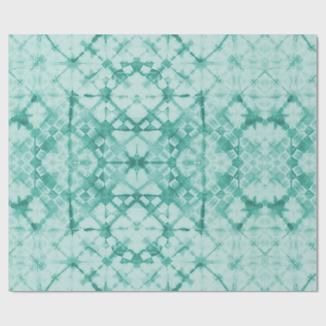 Shibori gefärbtes Schachbrett Türkis Geschenkpapier (Flach)