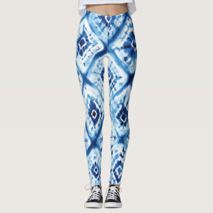 Shibori Indigo Blau Bindedruck Twist Muster Leggings