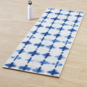Shibori Indigo Blau Weiß Tie Dye abstraktes Muster Yogamatte