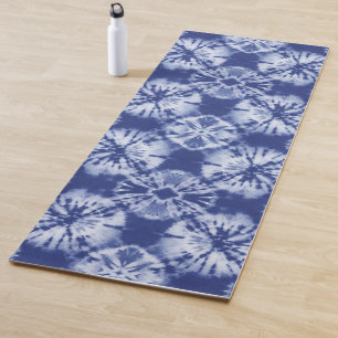 Shibori Indigo Blue Gefärbte Krawatte Abstrakt Yogamatte