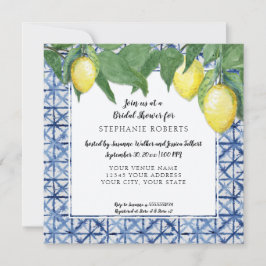 Shibori Navy White w Lemon Citrus Brautparty Einladung