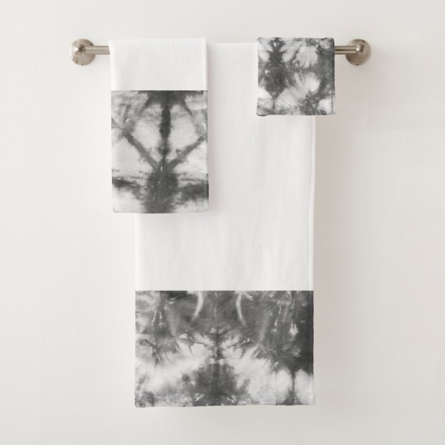 Shibori Schwarz-Weiß-Gefärbte Krawatte Muster Bade Badhandtuch Set (Insitu)