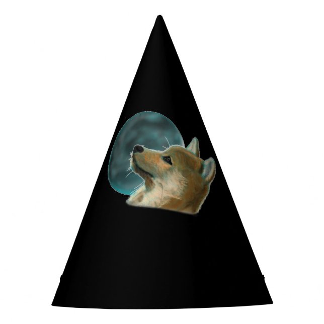 Shibu Inu Hund mit Blick auf den Mond Partyhütchen (Vorderseite)