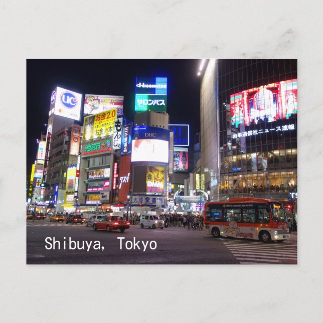 Shibuya City Lights Night in Tokio Japan Postkarte (Vorderseite)