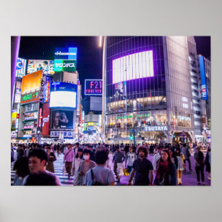 Shibuya-Kreuzung bei Nacht Poster