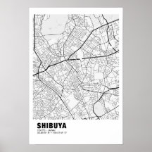 Shibuya Map Poster - Tokyo White Map