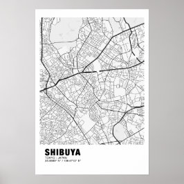 Shibuya Map Poster - Tokyo White Map